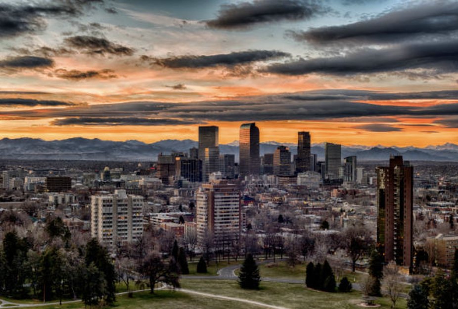 Denver skyline at sunset