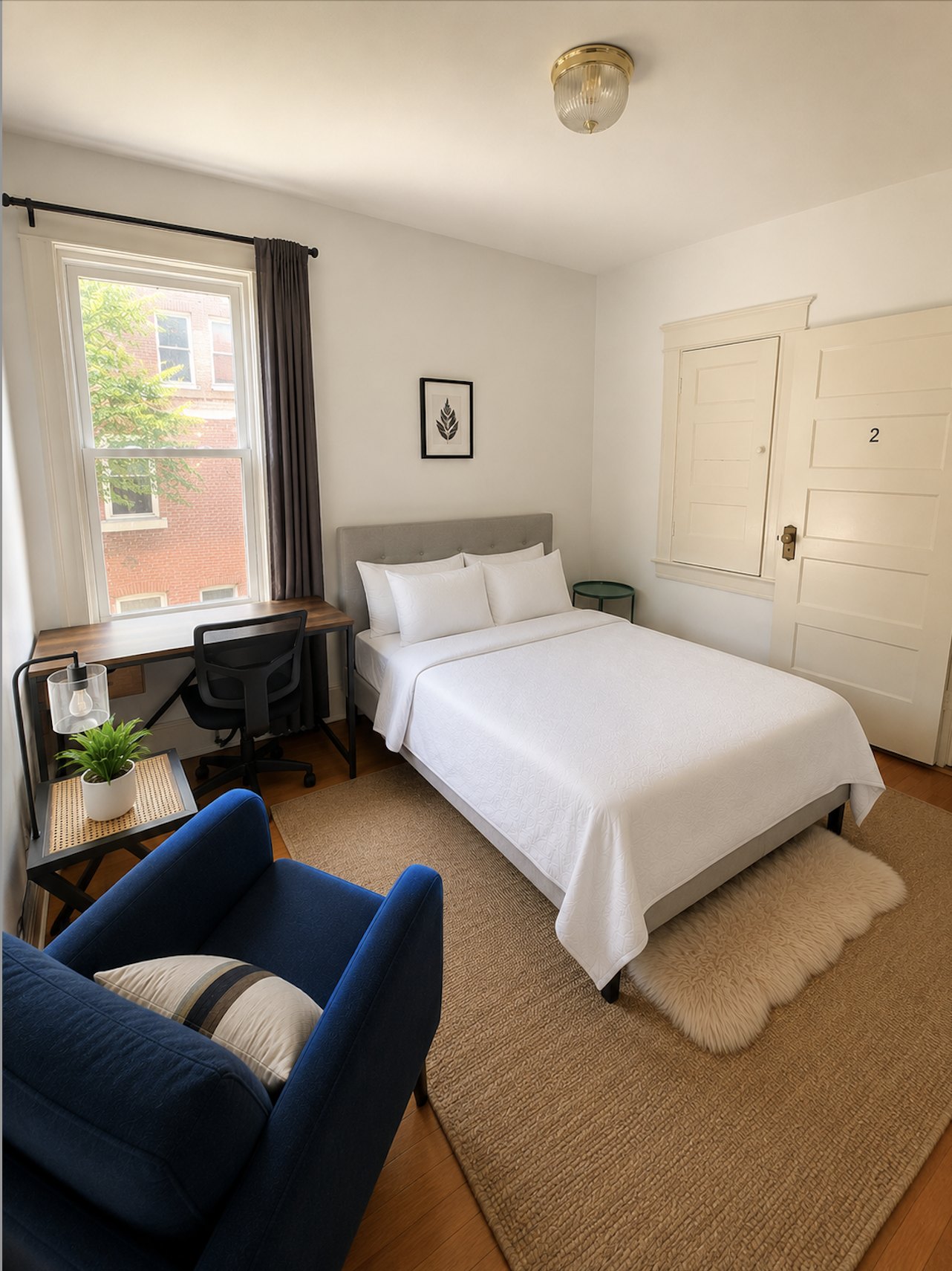 Private bedroom with two large closets, north and east windows